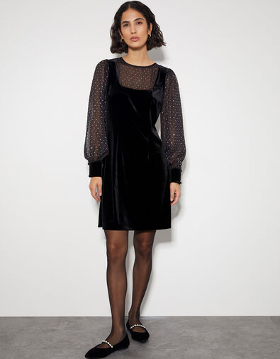 Mel Sheer Sleeve Velvet Mini Dress, Black (BLACK), large