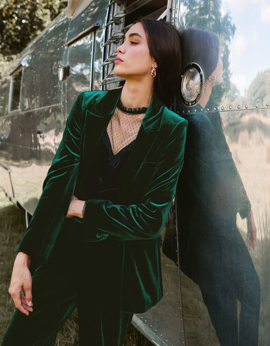 Verity Velvet Single Breasted Jacket, Green (GREEN), large