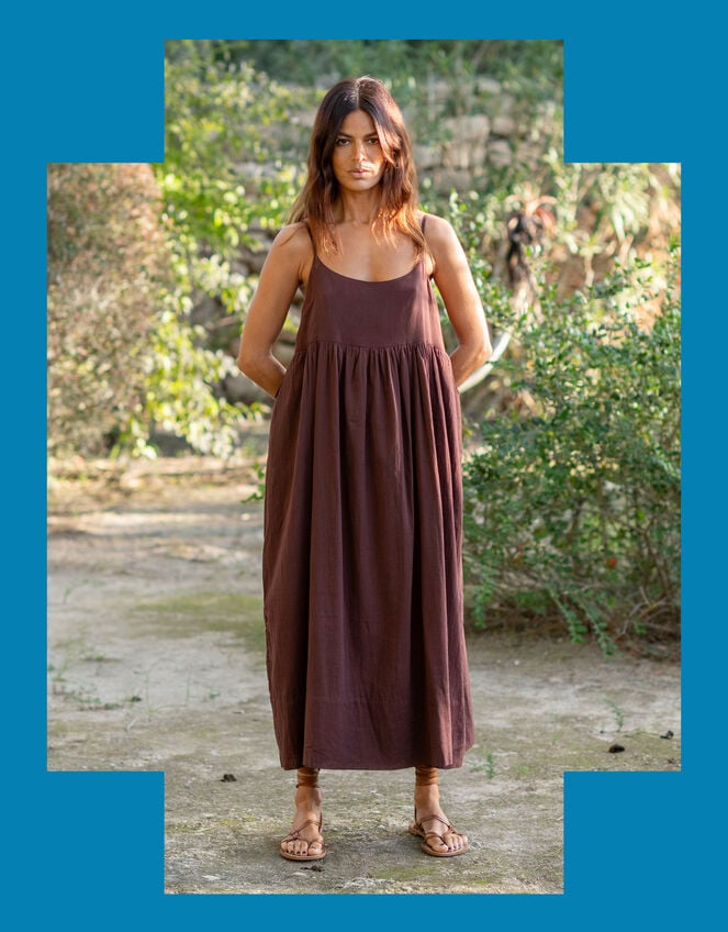 Lyrical Sisters Relaxed Cami Midi Dress, Brown (BROWN), large