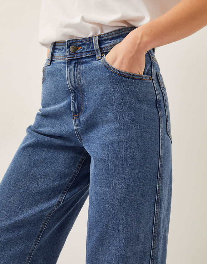 Hallie Regular Crop Wide Leg Jeans, Blue (MID AUTHENTIC BLUE), large