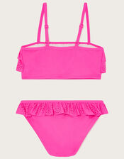Laser Cut Frill Plain Bikini, Pink (PINK), large