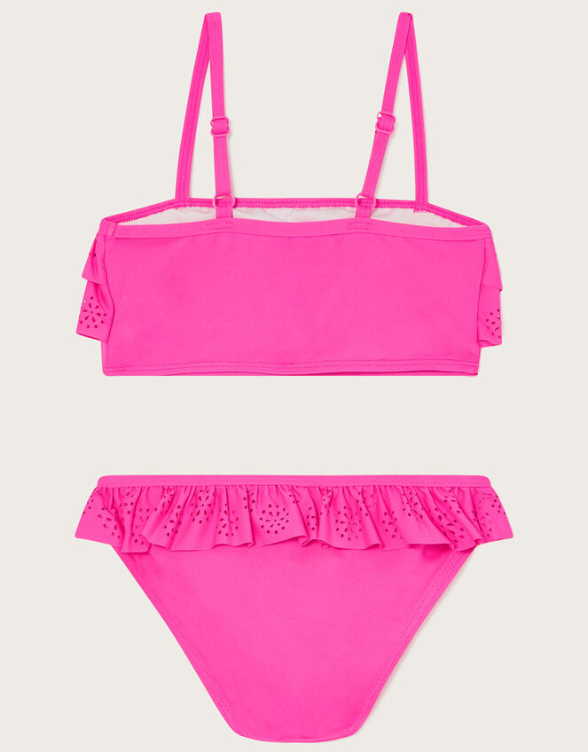 Laser Cut Frill Plain Bikini, Pink (PINK), large