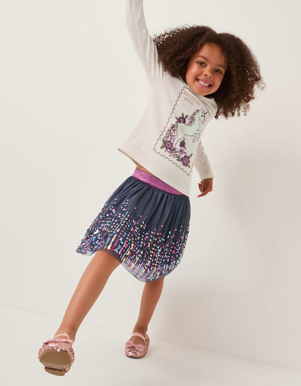 Cosmic Stamp Unicorn Top & Skirt Set, Purple (PURPLE), large