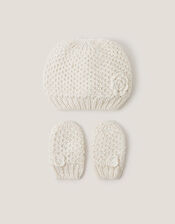 Baby Knit Beanie & Mitten Set, Ivory (IVORY), large