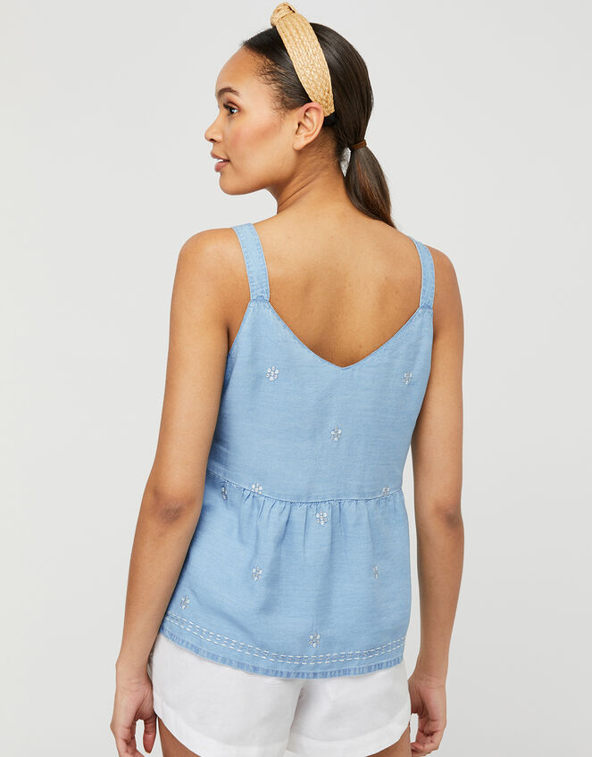 Alice Embroidered Cami in LENZING™ TENCEL™, Blue (BLUE), large