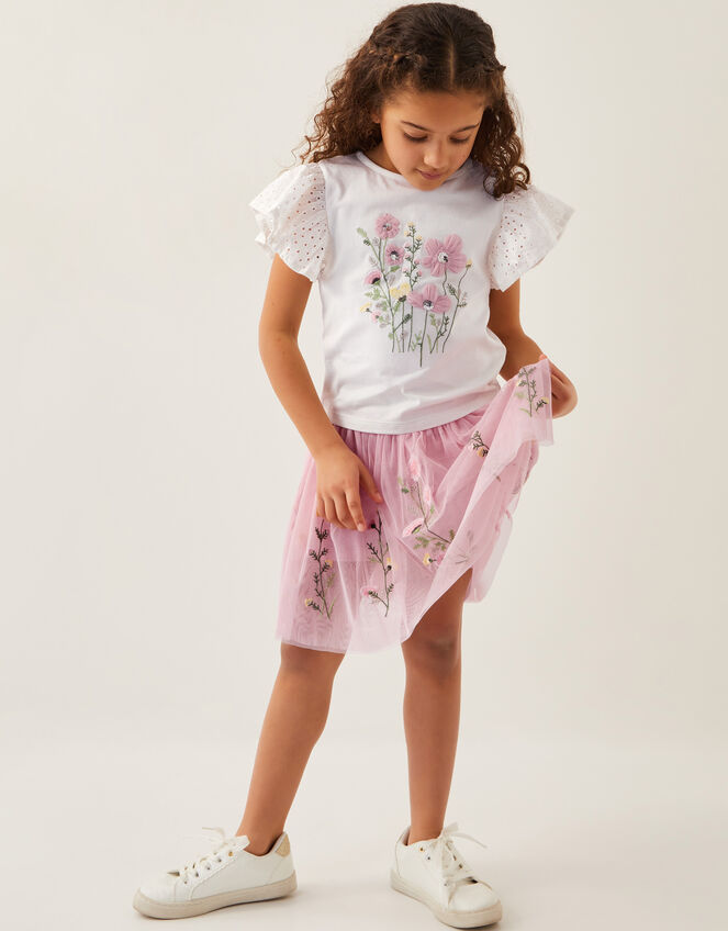 Floral Embroidered T-Shirt & Skirt Set Multi