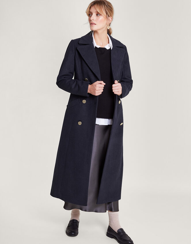Lola Belted Wool Trench Coat Blue Women's Coats Monsoon UK.
