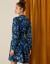 Ditsy Print Short Shirt Dress, Black (BLACK), large