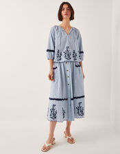 Cara Embroidered Stripe Blouse, Blue (BLUE), large