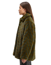 Scotch and Soda A-Line Chevron Faux Fur Coat, Green (OLIVE), large