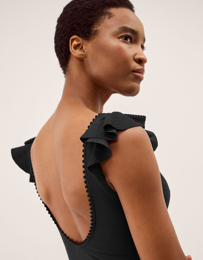 Kaylie Plunge Ruffle Swimsuit, Black (BLACK), large