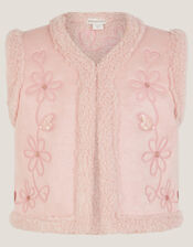 Floral Embellished Faux Suede Gilet, Pink (PINK), large