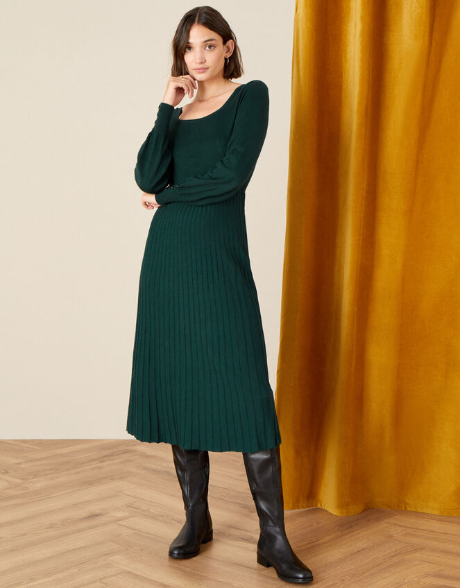 Square Neck Midi Dress, Green (DARK GREEN), large