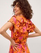 Leila Floral Print Midi Dress, Orange (ORANGE), large
