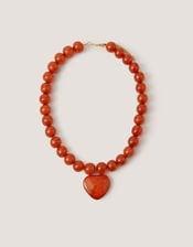 Heart Resin Beaded Necklace, Orange (AMBER), large
