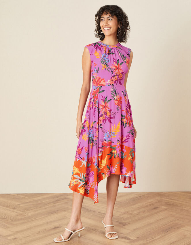 Trixie Printed Hanky Hem Dress, Purple (PURPLE), large