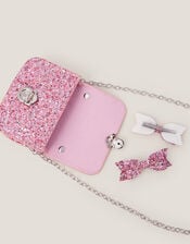 Glitter Satchel Bag & Hair Clips Set, , large