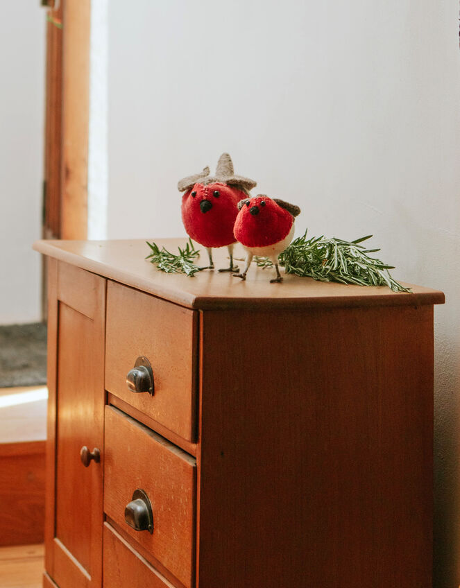 Fiona Walker Small Velvet Standing Christmas Robin, , large