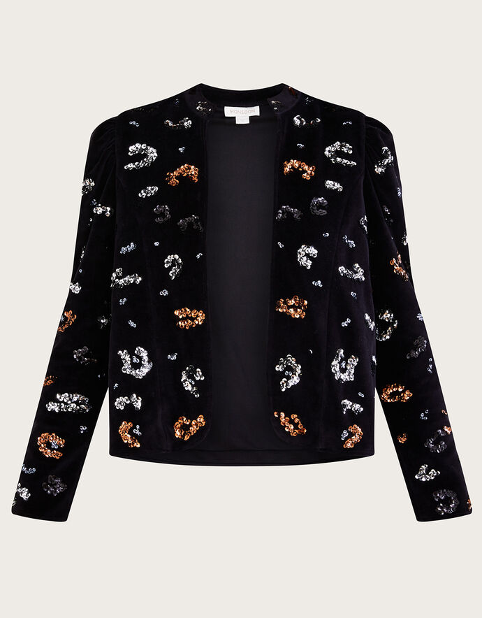 Marianly Animal Sequin Velvet Jacket Black
