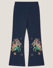 Unicorn Sequin Flare Leggings, Blue (NAVY), large