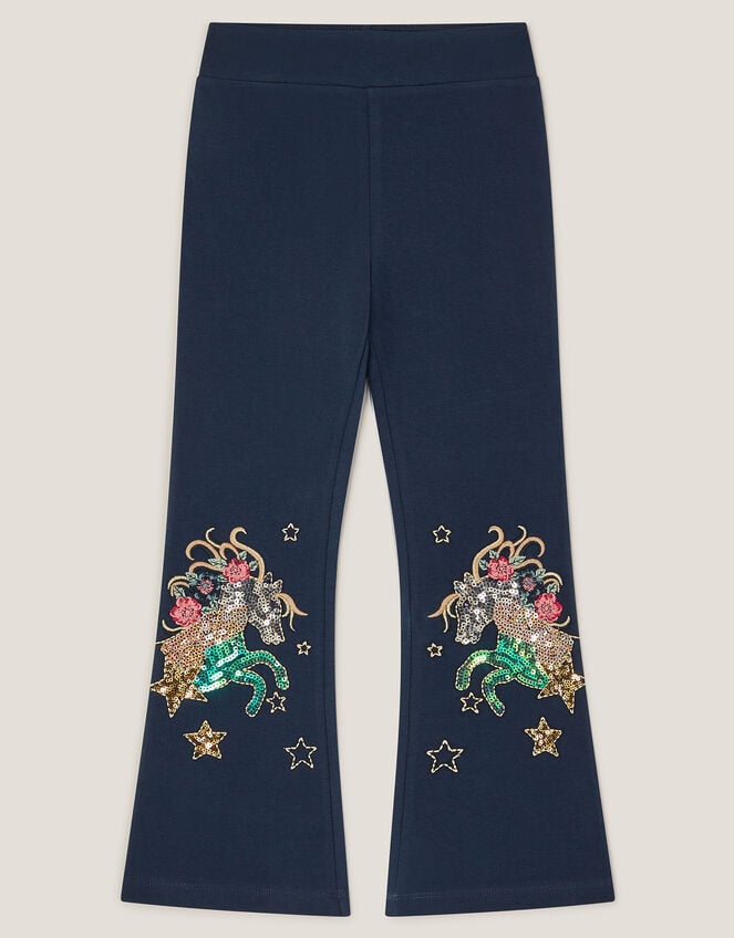 Unicorn Sequin Flare Leggings, Blue (NAVY), large