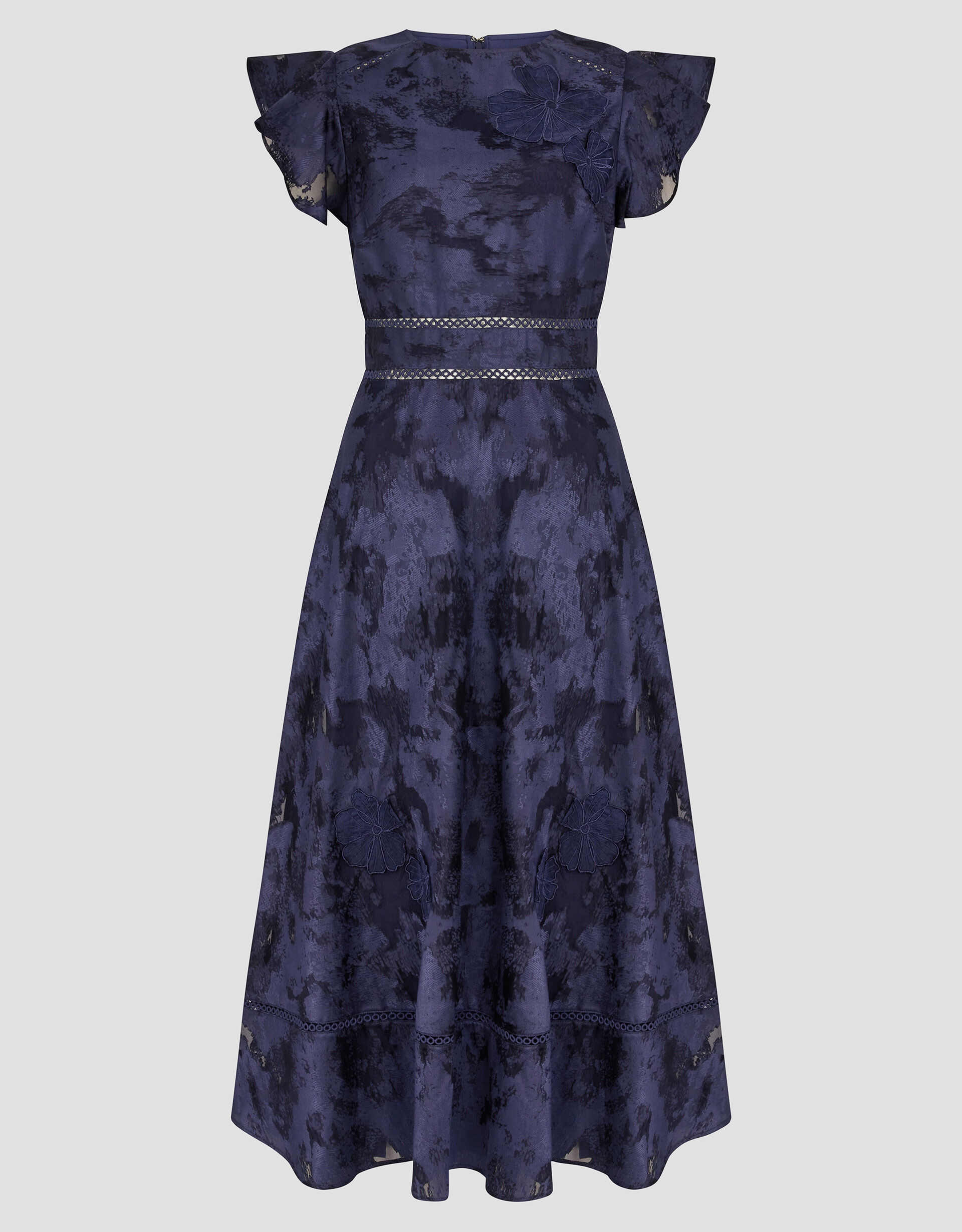 Josie Flutter Sleeve Floral Jacquard Midi Dress Blue | Evening Dresses ...