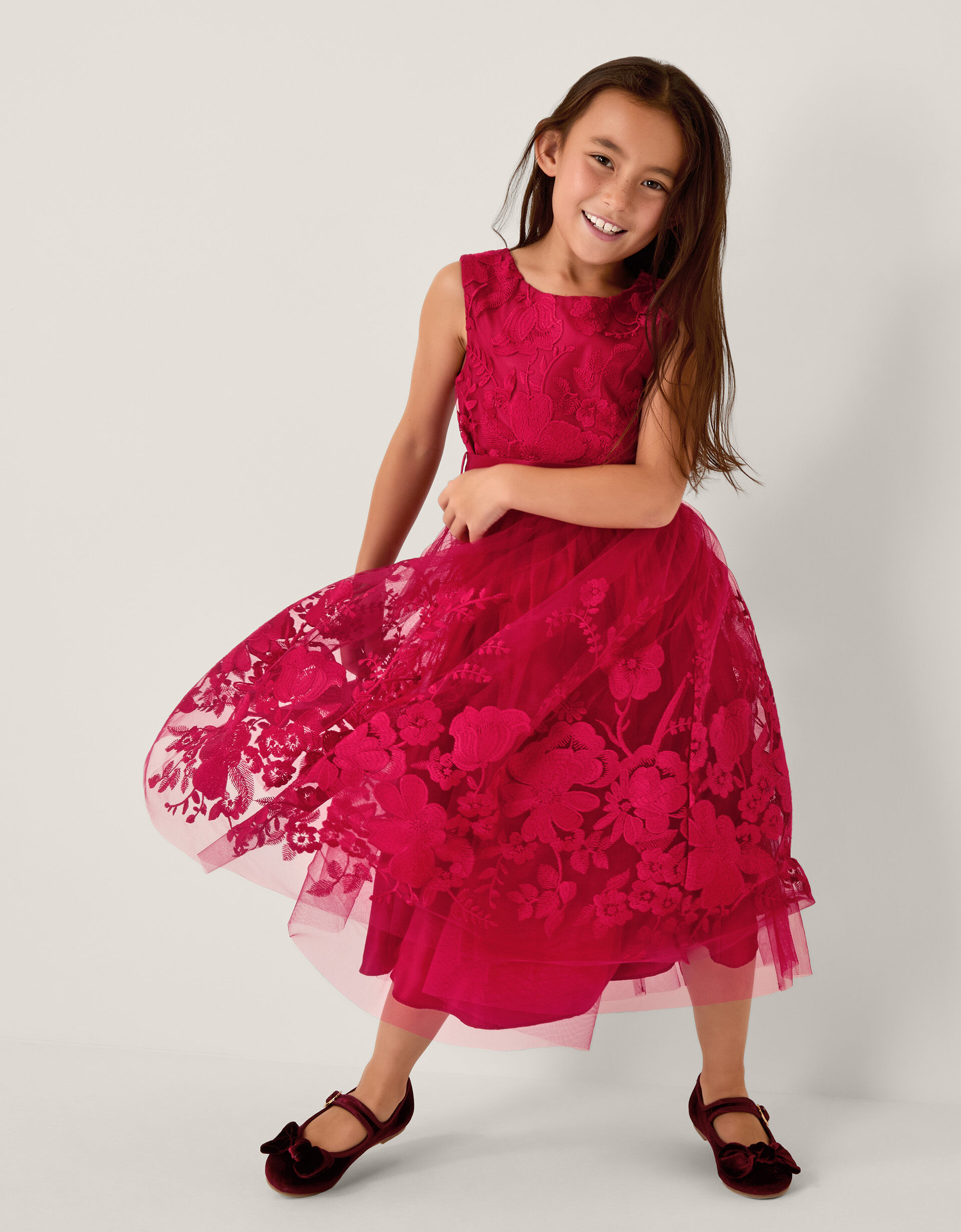 Alicia Embroidered Tulle Party Dress Red