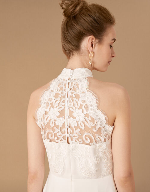 Flora Bridal Embellished Lace Halter Maxi Dress, Ivory (IVORY), large