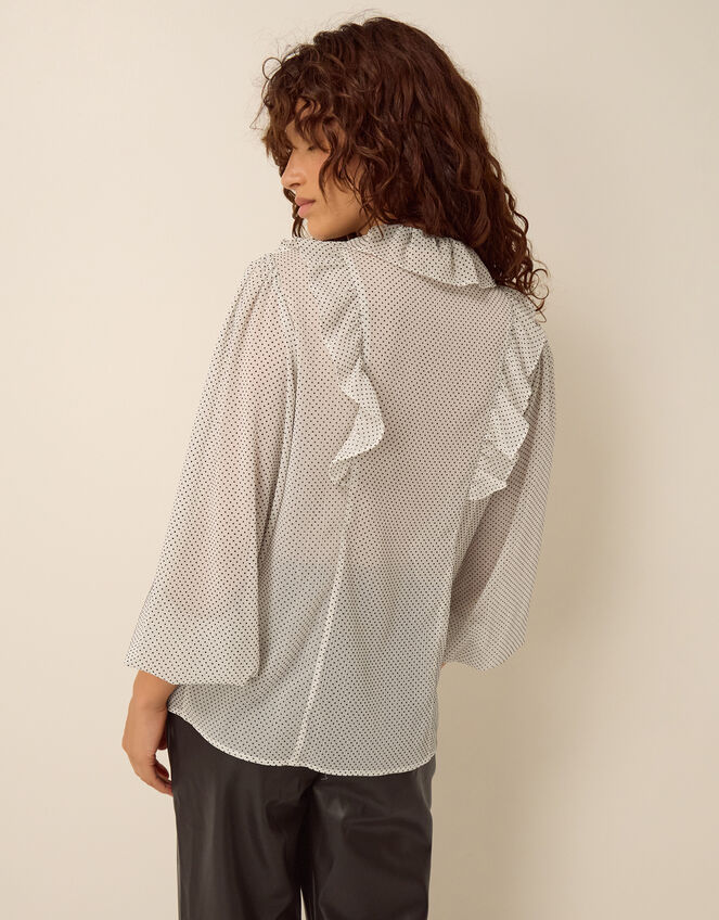 Erica Polka Dot Ruffle Blouse, White (WHITE), large