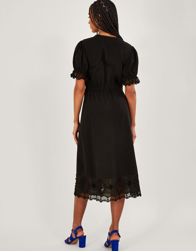 Jersey Crochet Trim Midi Dress, Black (BLACK), large