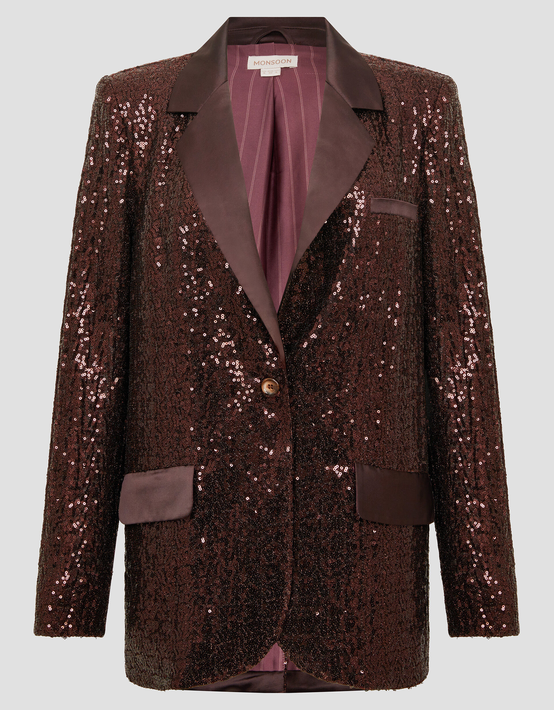 Monsoon x Sarah Corbett Winder Satin Sequin Blazer Bronze