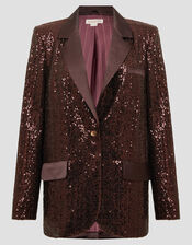 Monsoon x Sarah Corbett-Winder Satin Sequin Blazer, Bronze (BRONZE), large