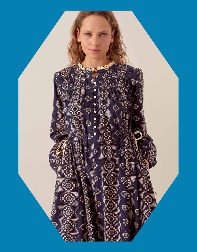 East Celine Print Maxi Dress, Blue (NAVY), large