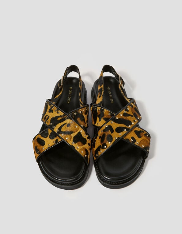 Suki Stud Leopard Print Sandals, Natural (NEUTRAL), large