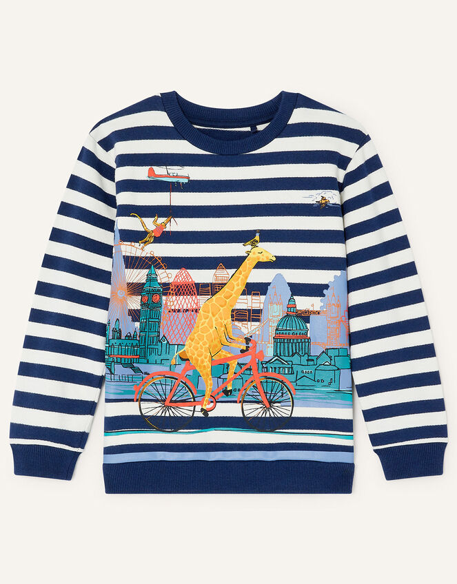 George Giraffe London Stripe Sweatshirt, Blue (NAVY), large