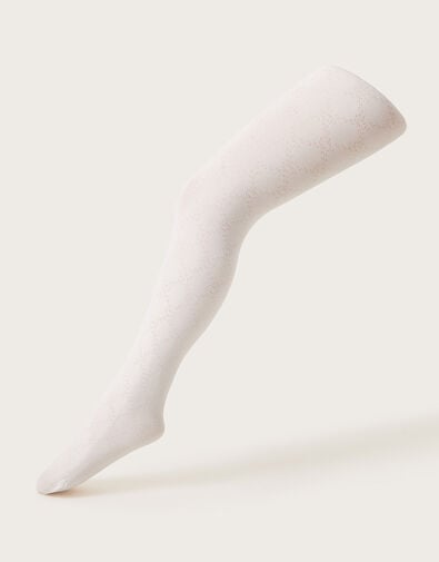 90 Denier Plush Diamond Print Tights, Ivory (IVORY), large