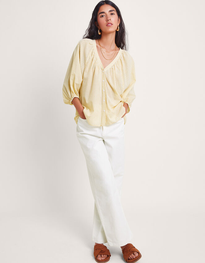 Avery Stripe Blouse, Yellow (YELLOW), large