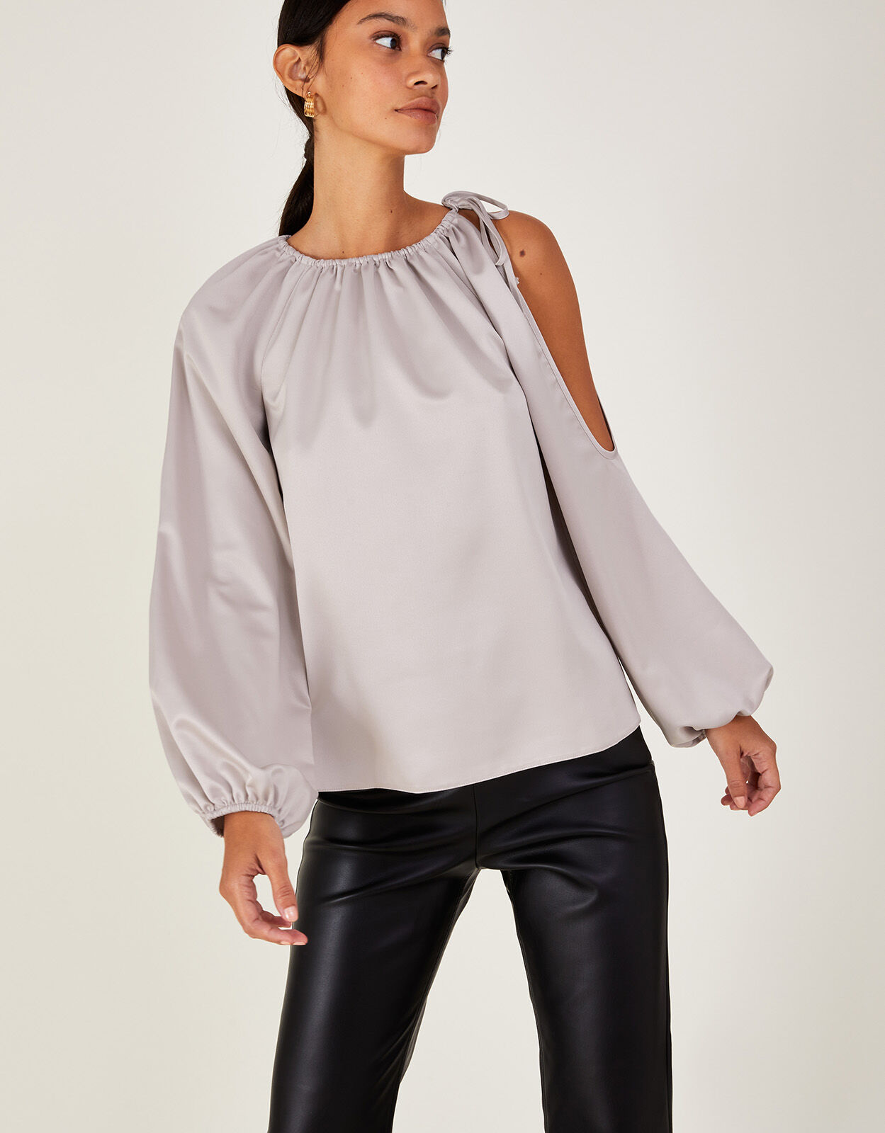 Claudette Satin Cold Shoulder Top Ivory Tops T shirts