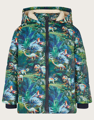 Dinosaur Print Padded Coat, Green (GREEN), large