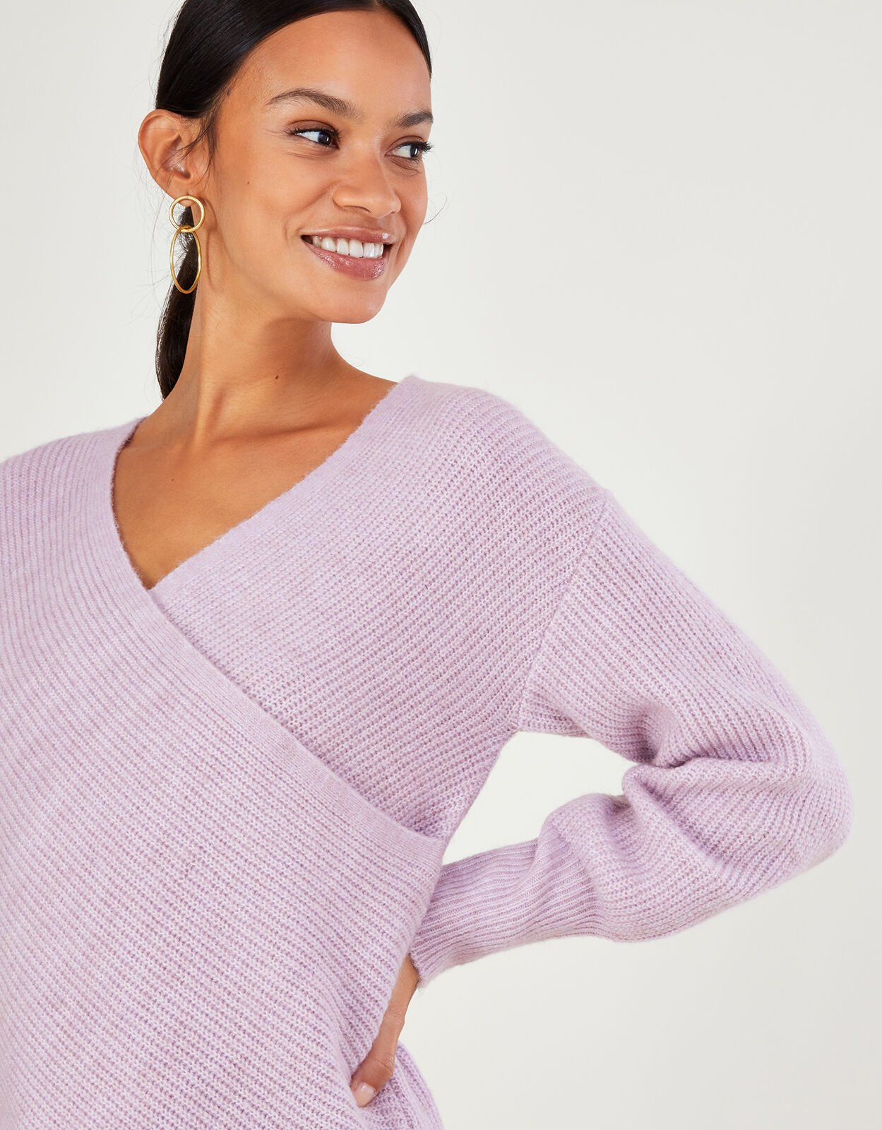 Super Soft Ribbed Ballet Wrap Jumper Purple