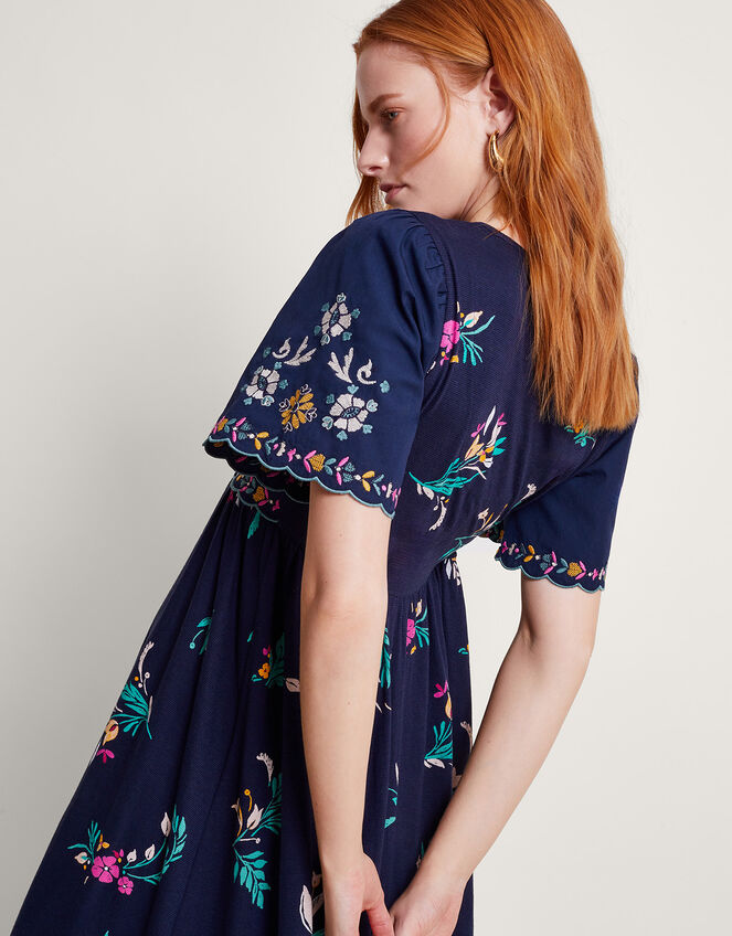 Maya Floral Embroidered Midi Dress, Blue (NAVY), large