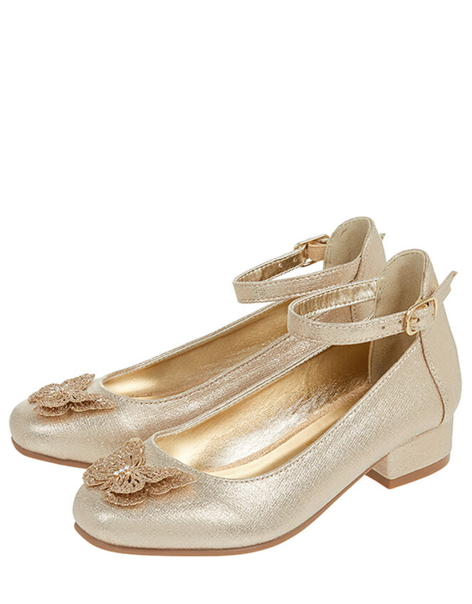 Fluttering Butterfly Shimmery Heel Shoes, Gold (GOLD), large