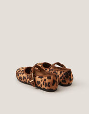 Leopard Print Strap Ballet Flats, Brown (BROWN), large