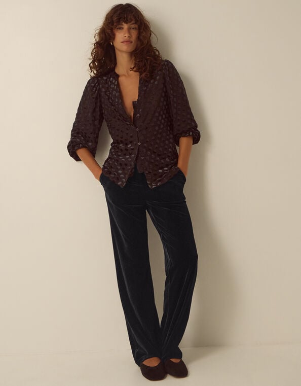 Mila Velvet Straight Leg Trousers, Black (BLACK), large
