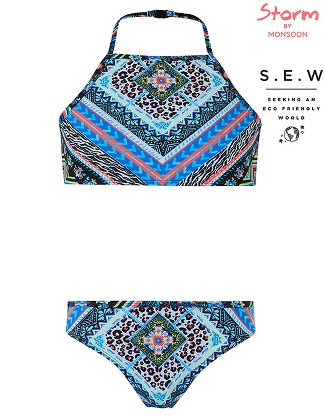Keyla Printed Bikini Set with Recycled Fabric, Black (BLACK), large