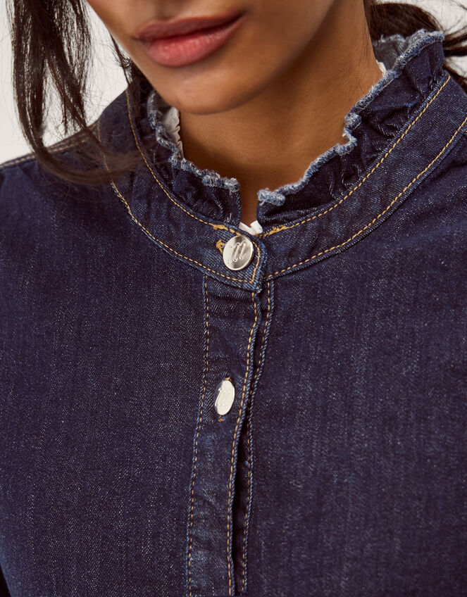 Louisa Longline Frill Denim Jacket Blue