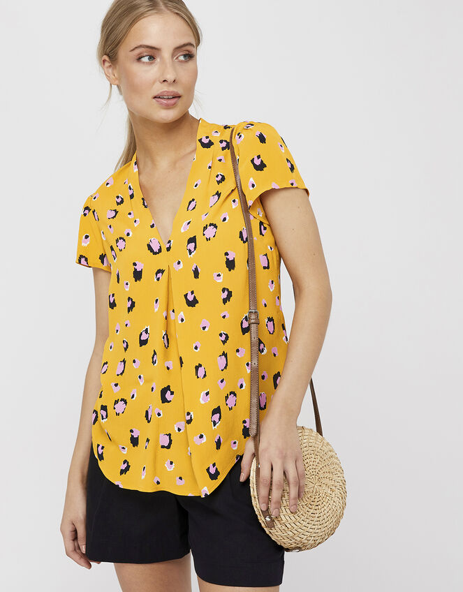 Lauren Leopard Print Blouse, Yellow (YELLOW), large