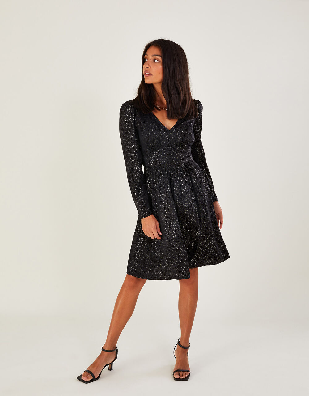 Shelley Foil Print Tea Dress Black Dresses Monsoon UK.