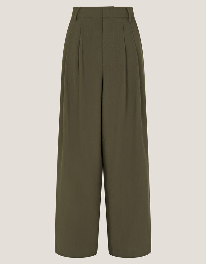 Esther Pleat Wide Leg Trousers, Green (KHAKI), large