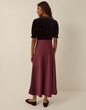 Fiona Puff Sleeve Velvet Satin Midi Dress, Red (WINE), large